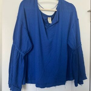 We The Free Electric Blue Waffle Knit Pullover Hoodie